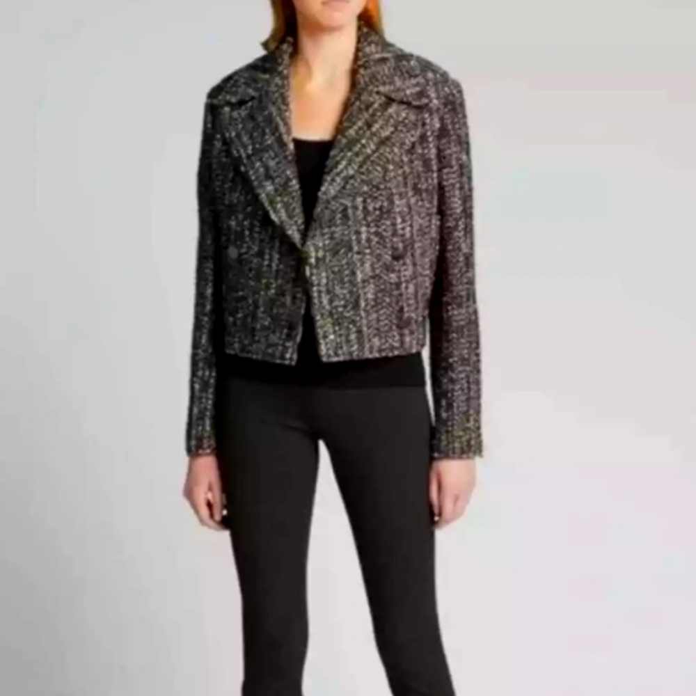 Theory Swing Black and Gray Tweed Jacket